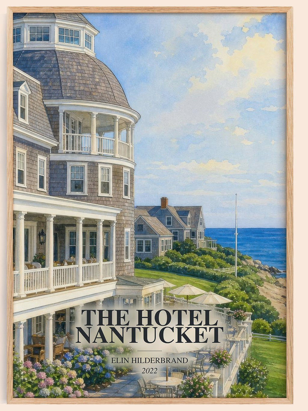 The Hotel Nantucket watercolour book poster by Elin Hilderbrand – framed literary art print