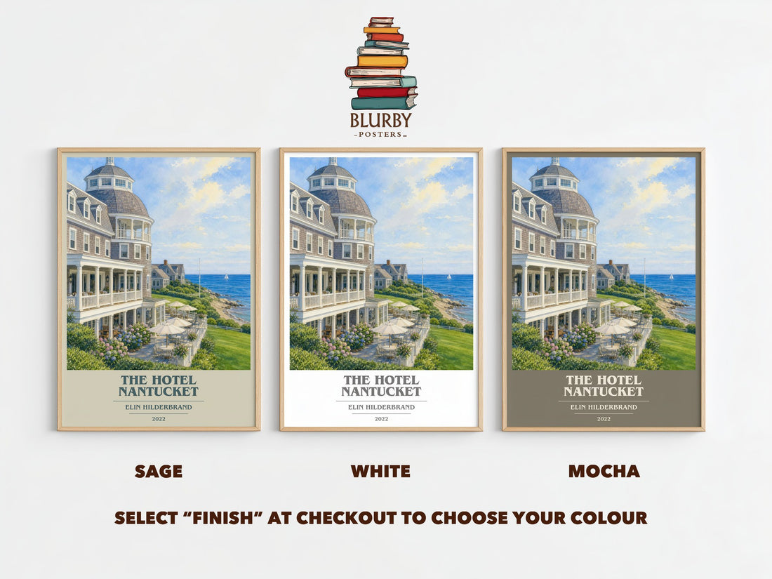 The Hotel Nantucket book cover print framed by window – literary home decor