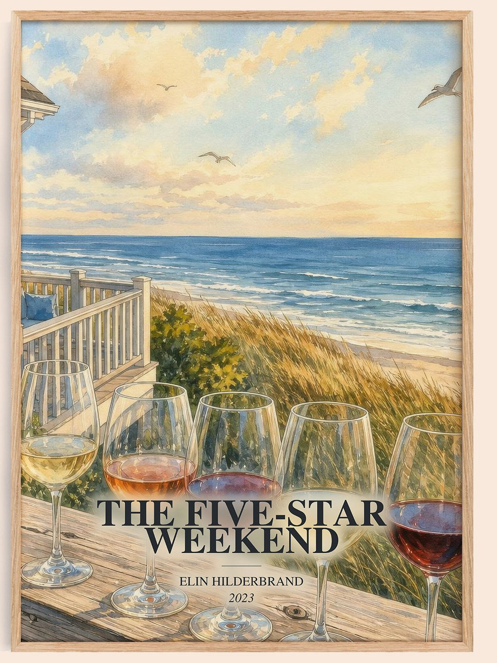 The Five-Star Weekend watercolour book poster by Elin Hilderbrand – framed literary art print