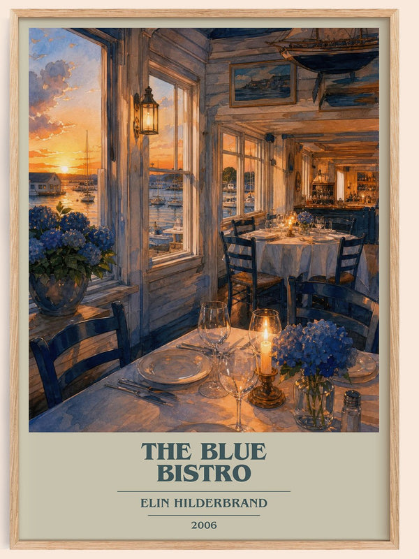 The Blue Bistro book cover book poster by Elin Hilderbrand – framed literary art print