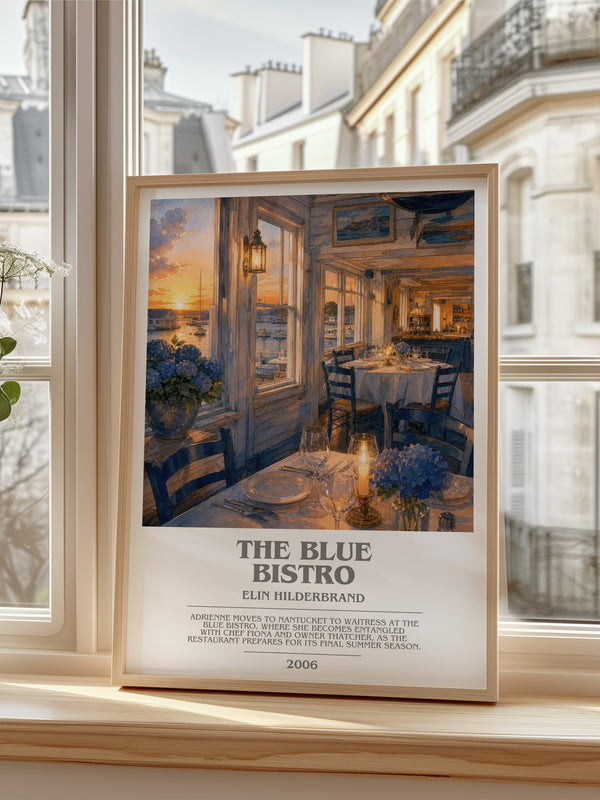 The Blue Bistro bookish poster colour and style options – Elin Hilderbrand book art
