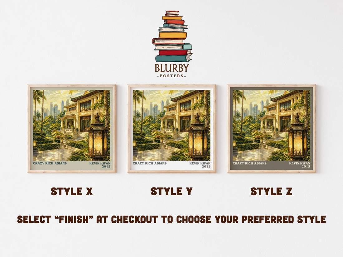 Crazy Rich Asians literary print in frame leaning in hallway – contemporary fiction wall art (mockup)