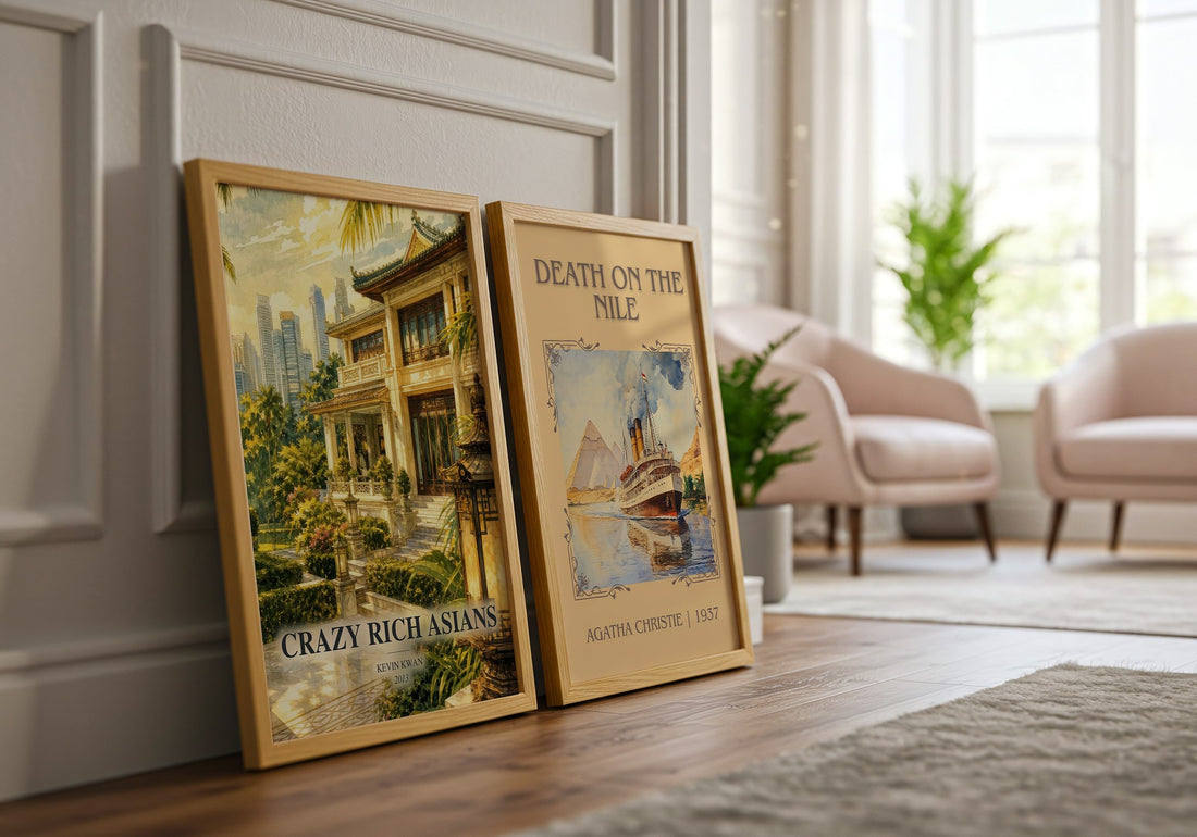 Crazy Rich Asians watercolour print framed by window – literary home decor