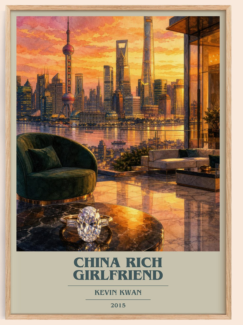 China Rich Girlfriend book cover book poster by Kevin Kwan – framed literary art print
