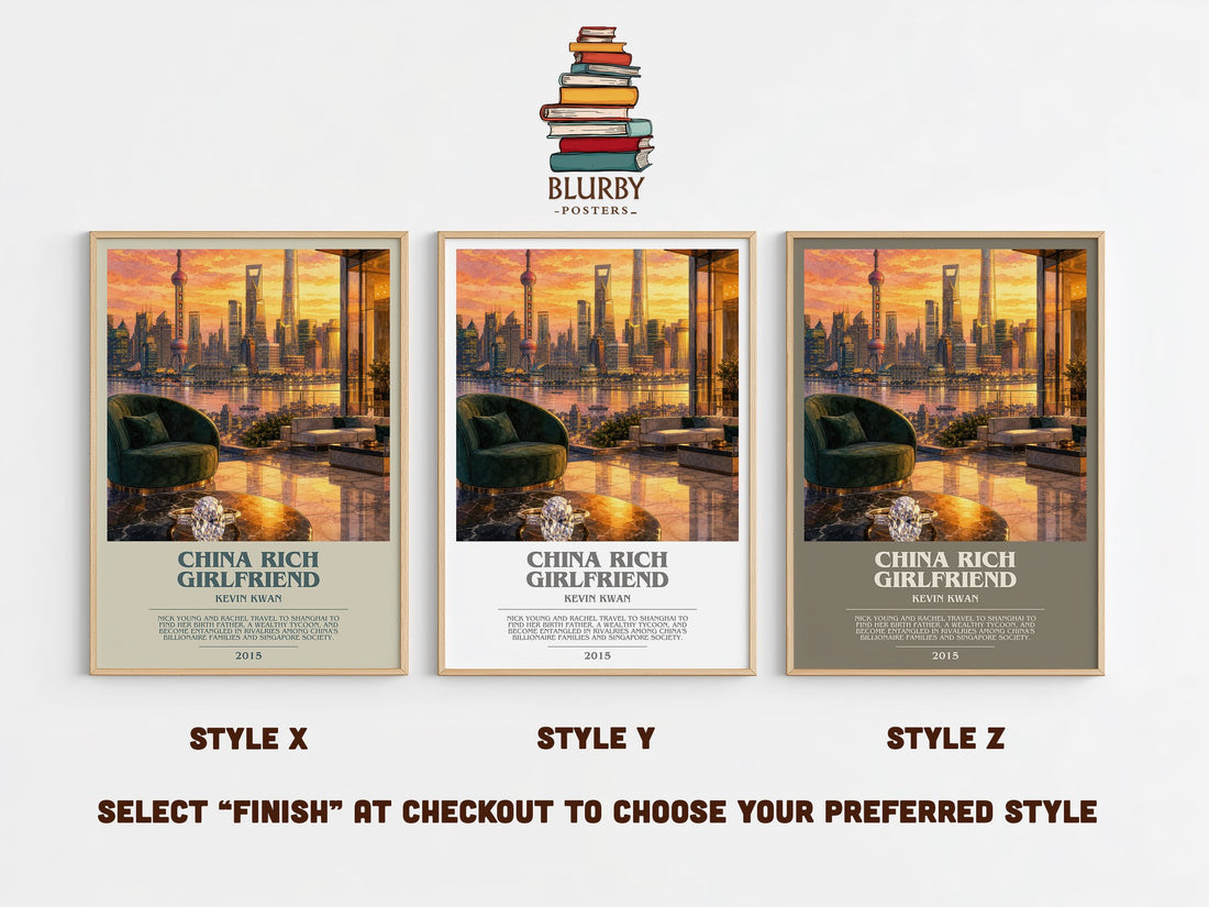 China Rich Girlfriend bookish print in frame leaning in hallway – contemporary fiction wall art (mockup)