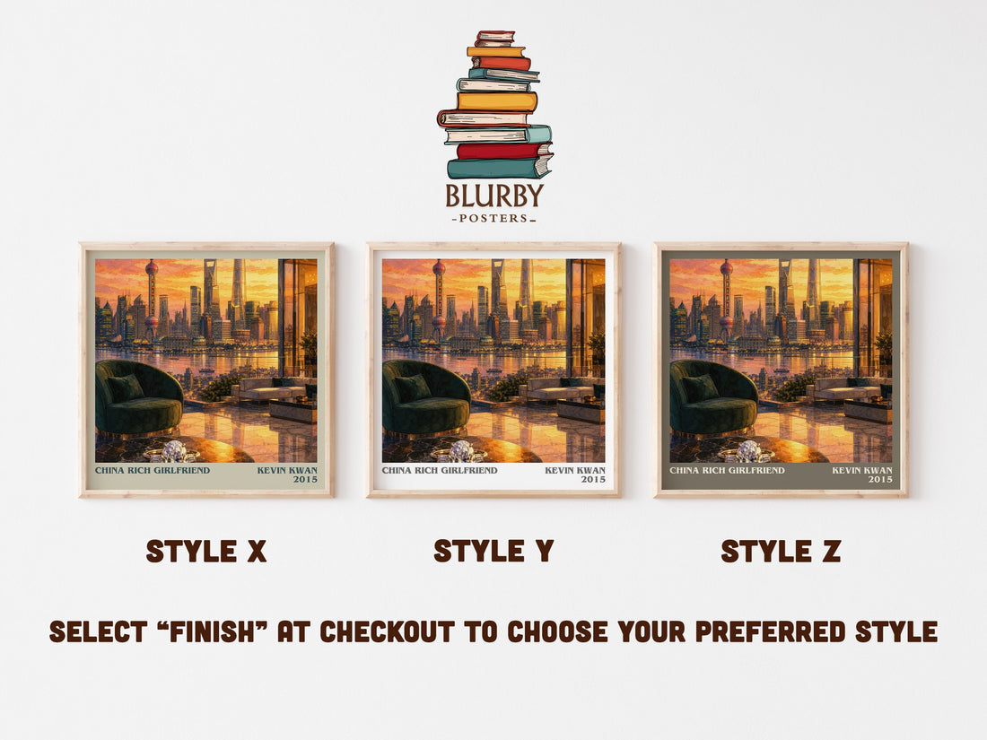 China Rich Girlfriend literary print in frame leaning in hallway – contemporary fiction wall art (mockup)