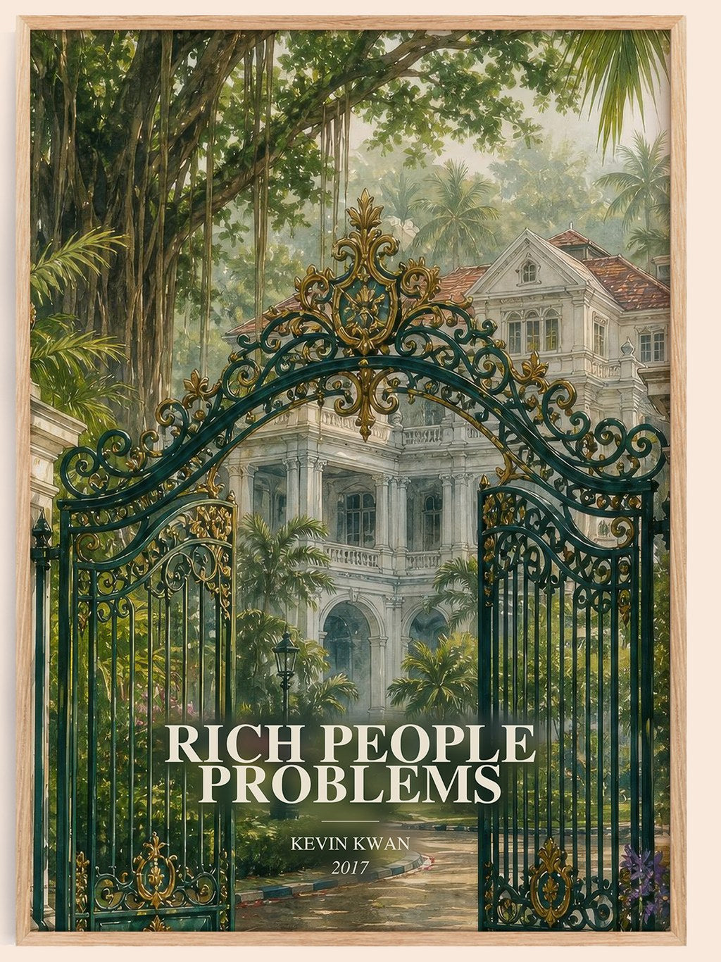 Rich People Problems watercolour book poster by Kevin Kwan – framed literary art print