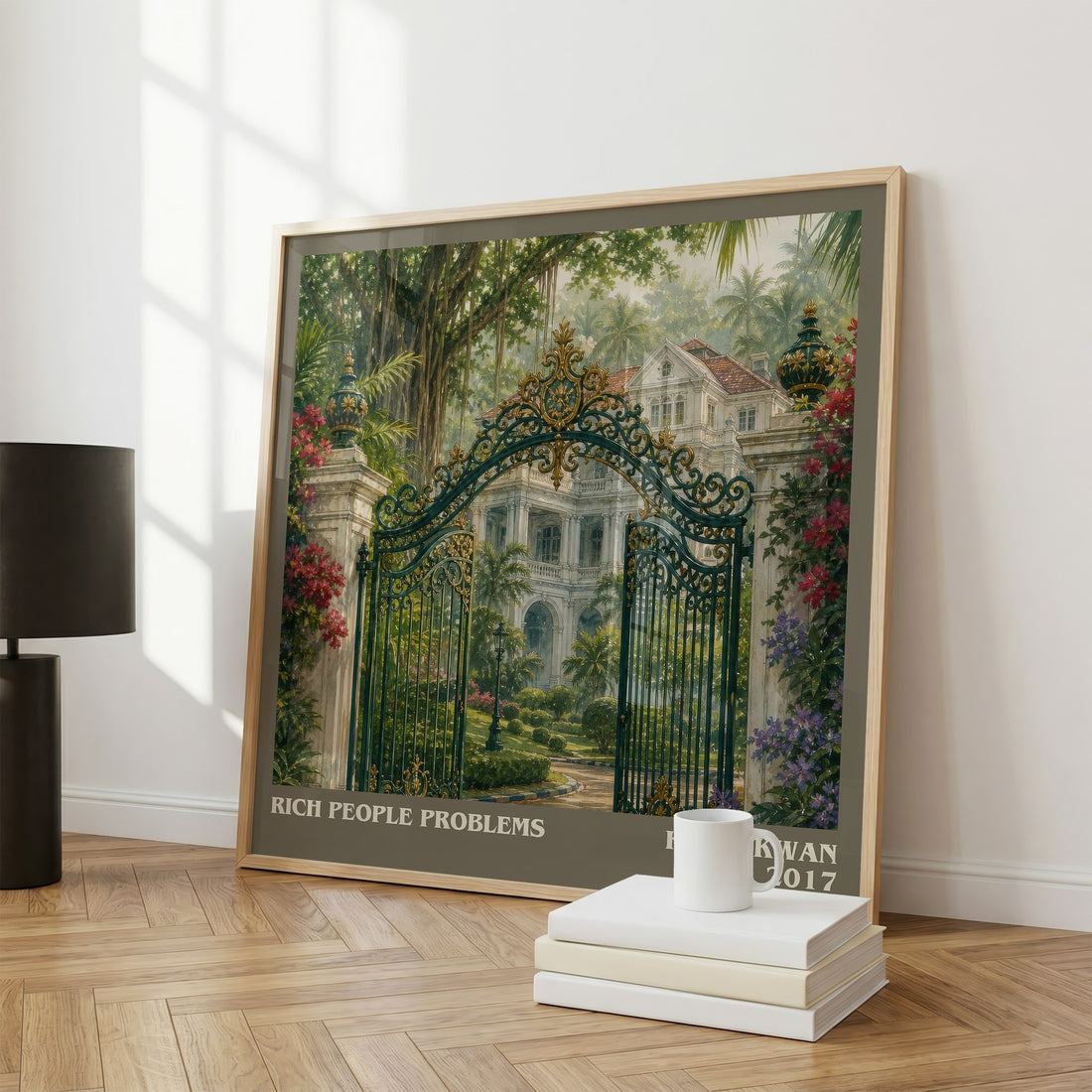 Rich People Problems literary print framed by window – literary home decor