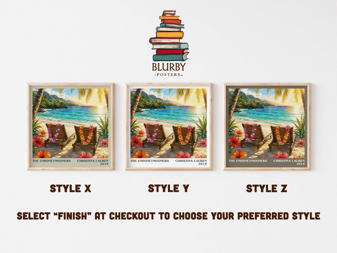 The Unhoneymooners literary print in frame leaning in hallway – romance wall art (mockup)