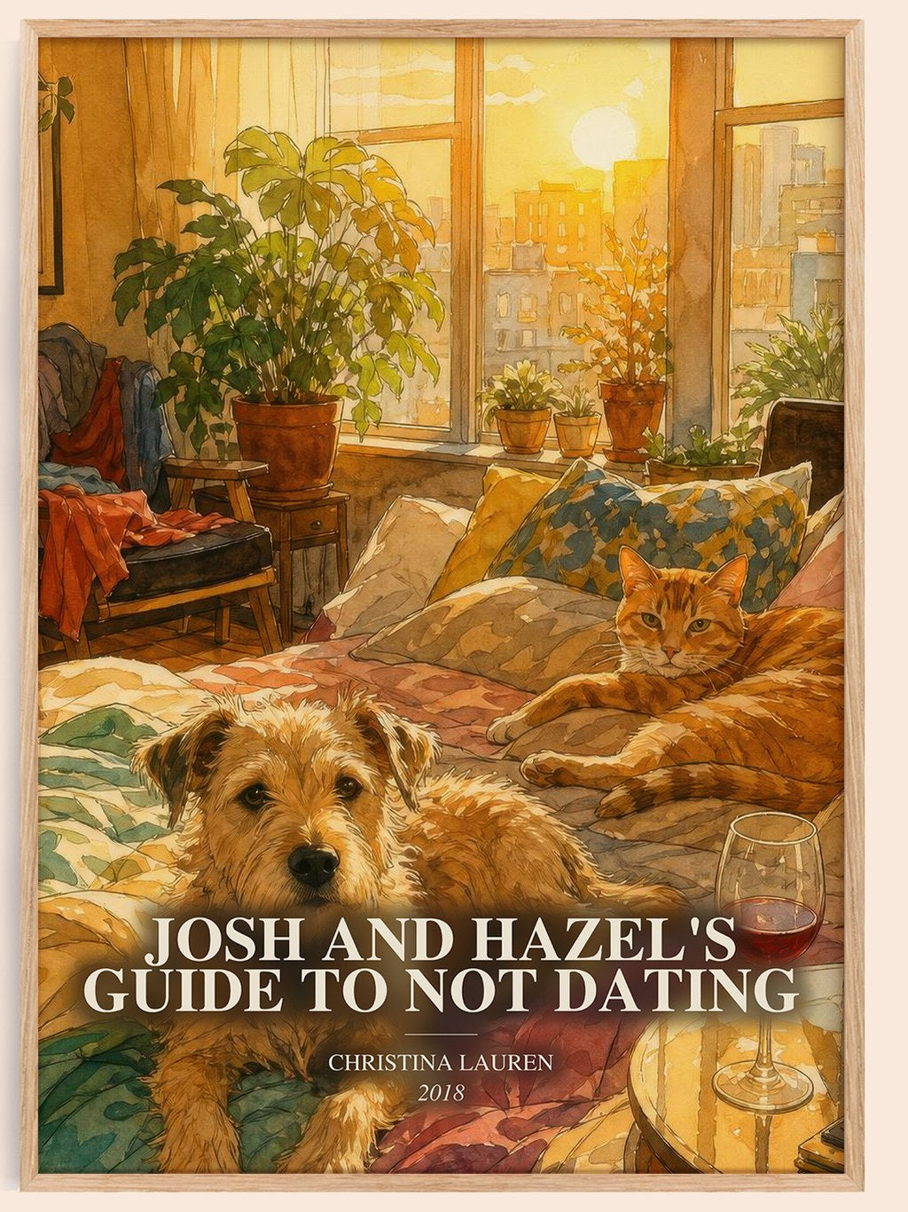 Josh and Hazel's Guide to Not Dating watercolour book poster by Christina Lauren – framed literary art print