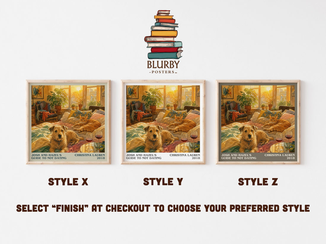 Josh and Hazel's Guide to Not Dating literary print in frame leaning in hallway – romance wall art (mockup)