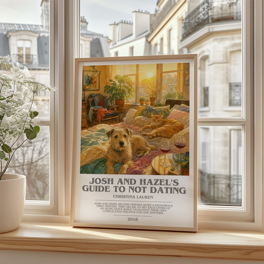 Josh and Hazel's Guide to Not Dating bookish poster colour and style options – Christina Lauren book art (mockup)