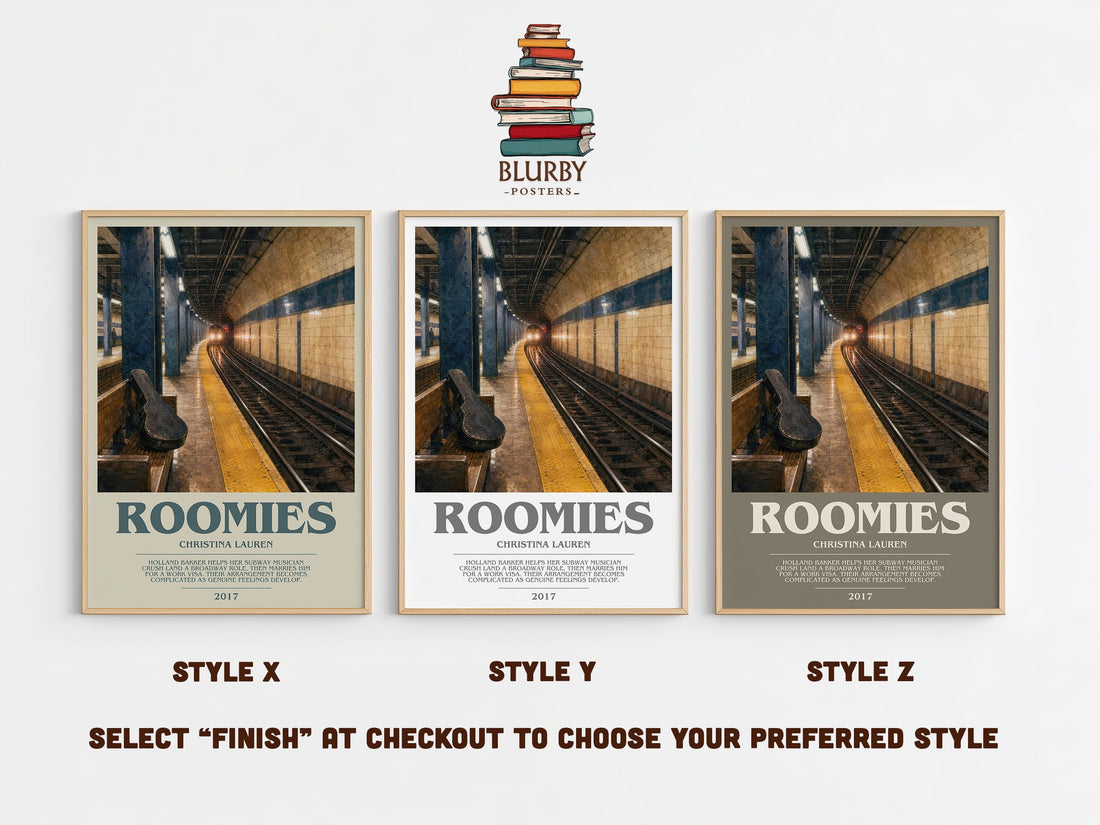 Roomies bookish print in frame leaning in hallway – romance wall art (mockup)