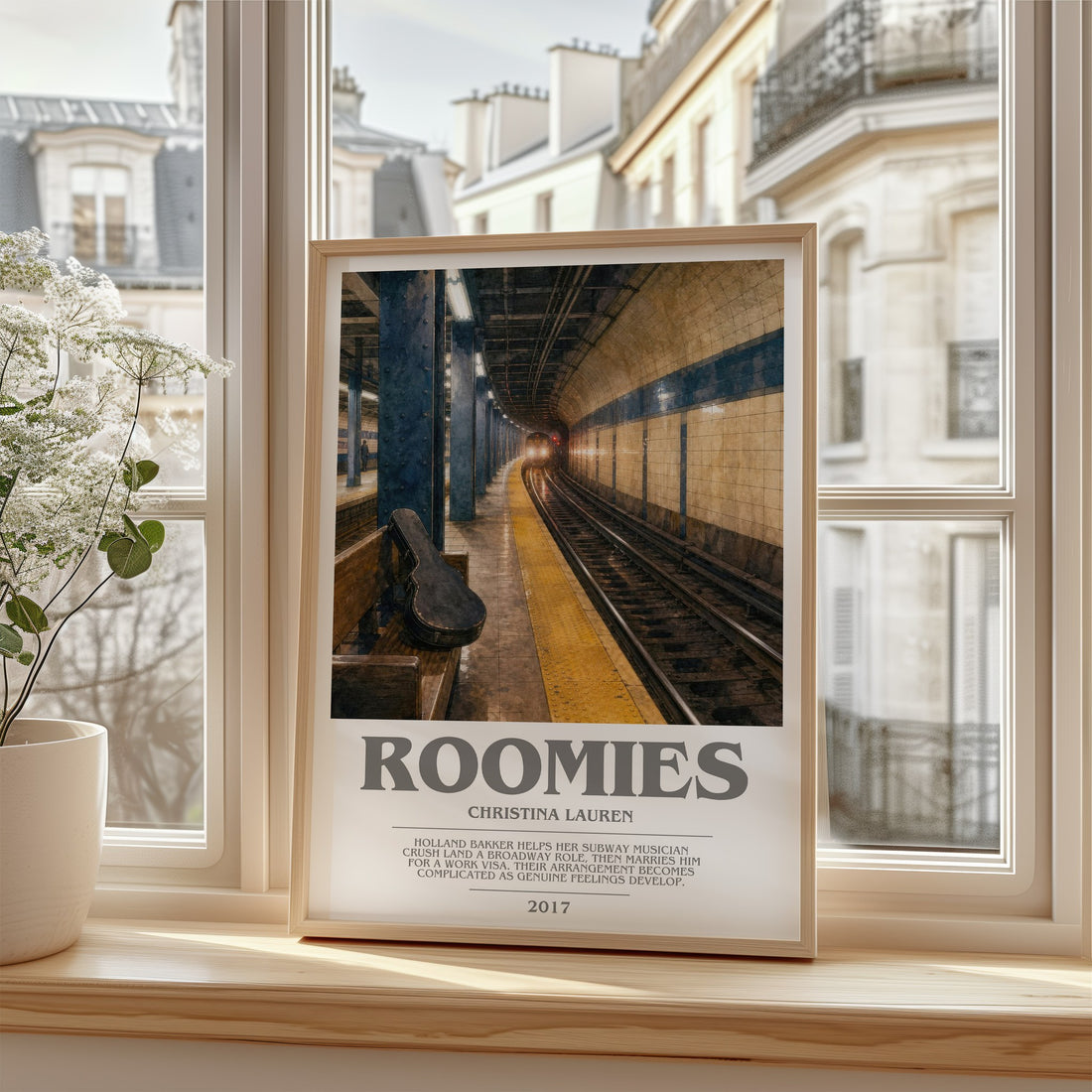 Roomies bookish poster colour and style options – Christina Lauren book art (mockup)