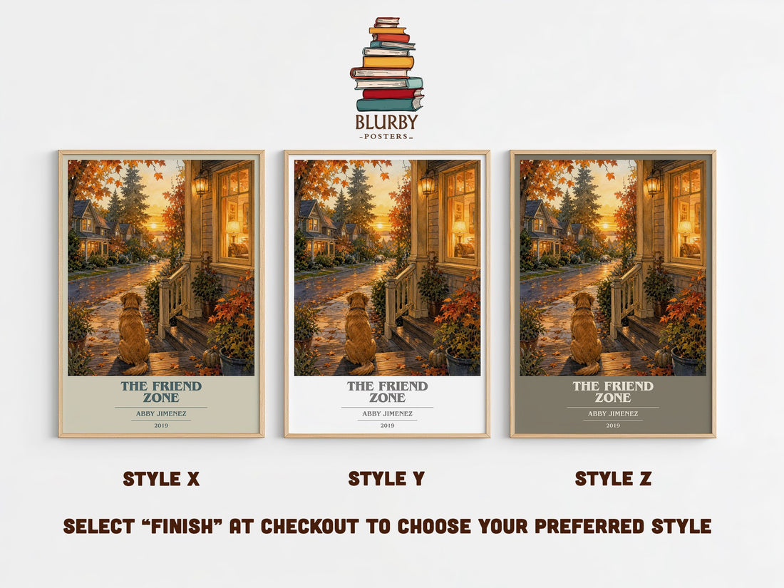 The Friend Zone book cover print in frame leaning in hallway – romance wall art (mockup)