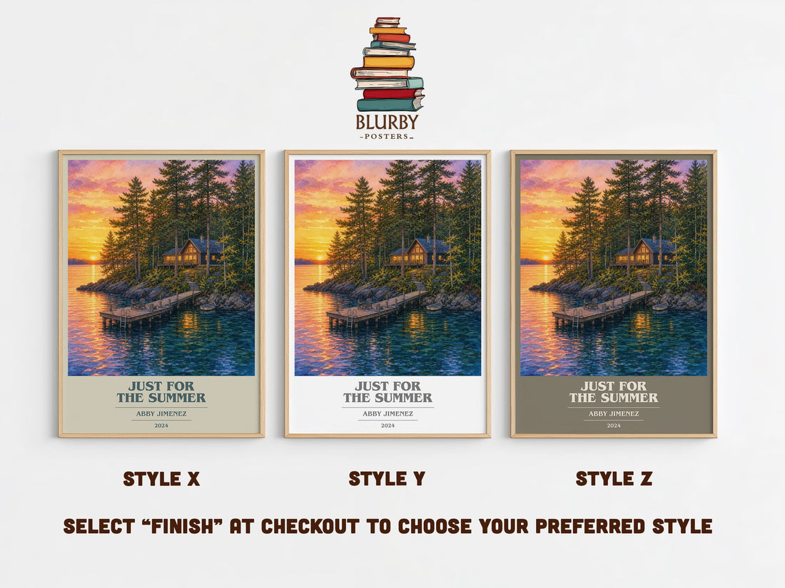 Just for the Summer book cover print in frame leaning in hallway – romance wall art (mockup)