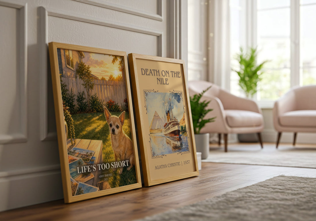Life's Too Short watercolour print framed by window – literary home decor