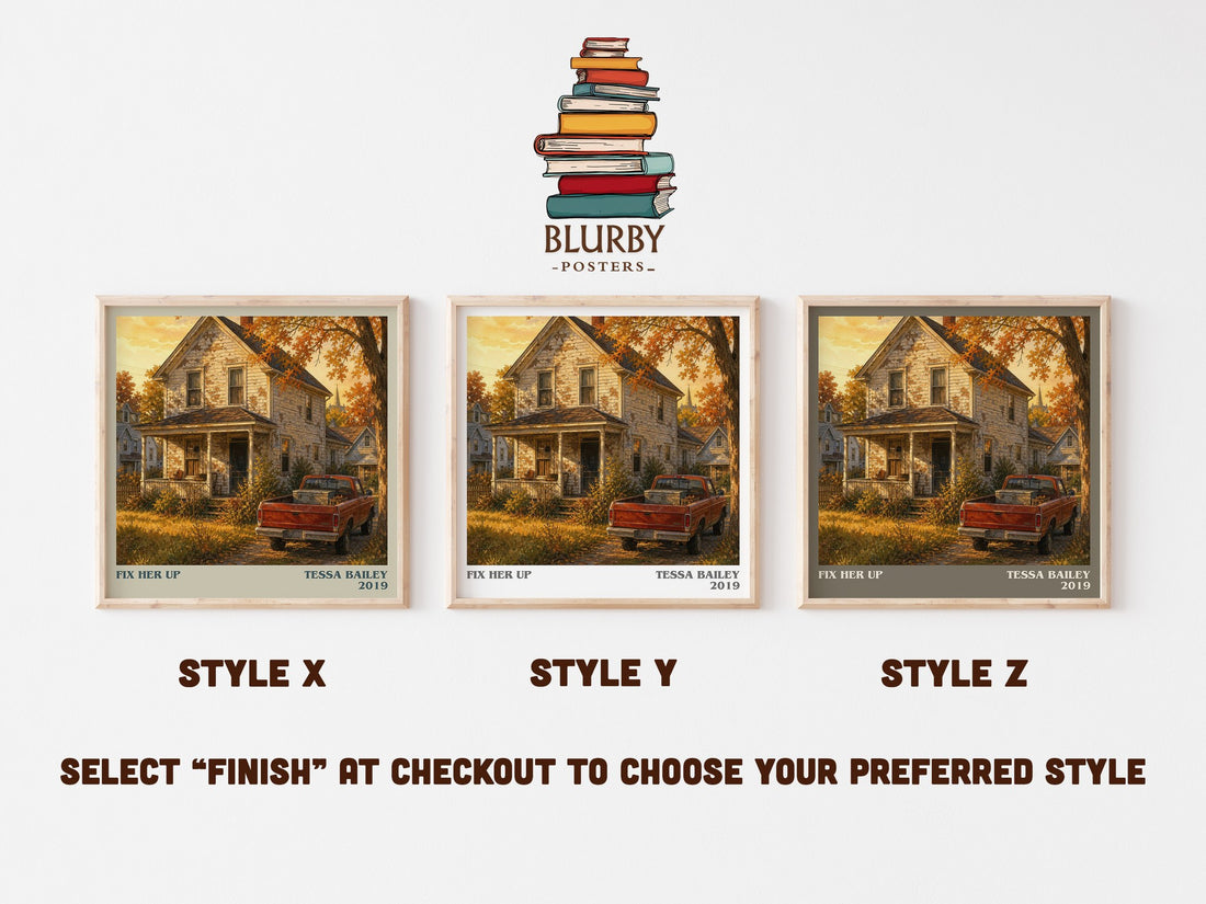 Fix Her Up literary print in frame leaning in hallway – romance wall art (mockup)