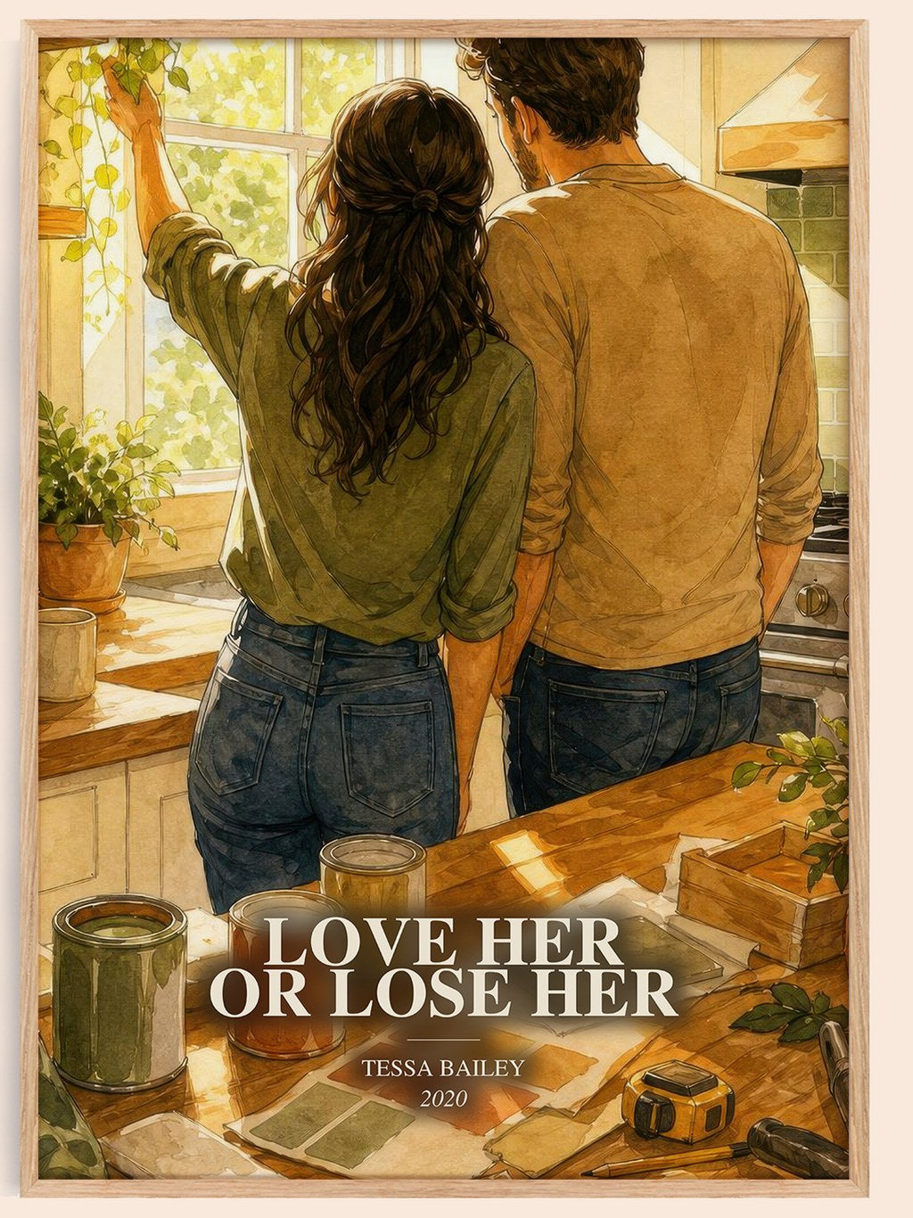 Love Her or Lose Her watercolour book poster by Tessa Bailey – framed literary art print