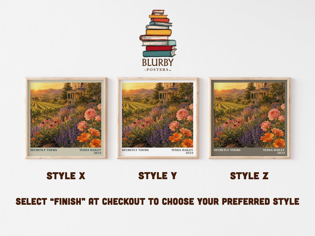 Secretly Yours literary print in frame leaning in hallway – romance wall art (mockup)