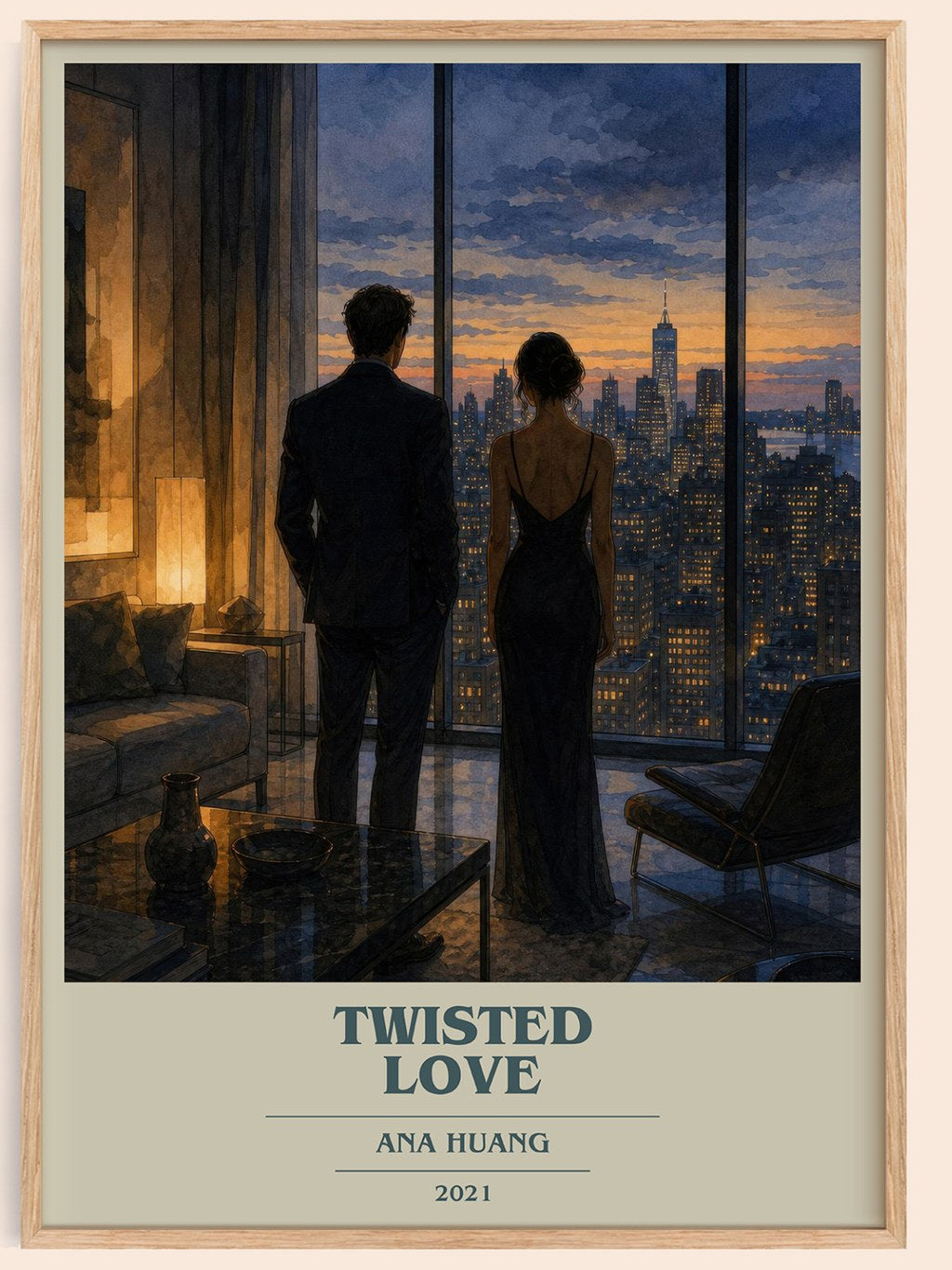 Twisted Love book cover book poster by Ana Huang – framed literary art print
