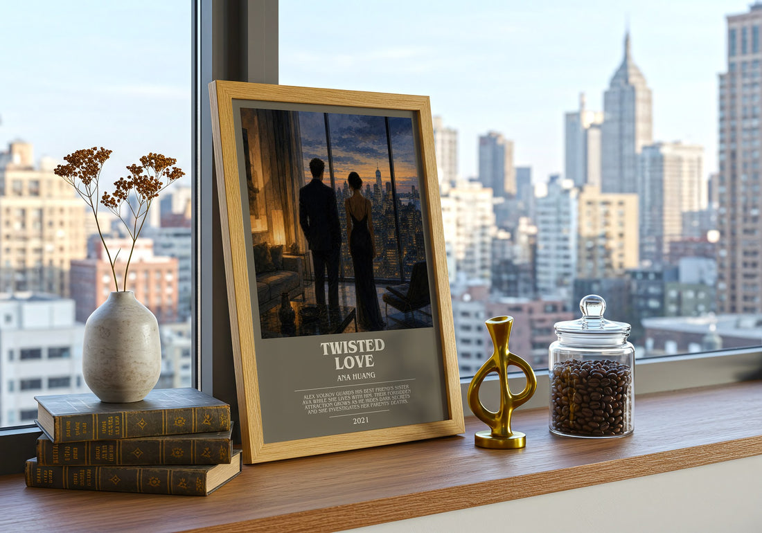 Twisted Love bookish print framed by window – literary home decor