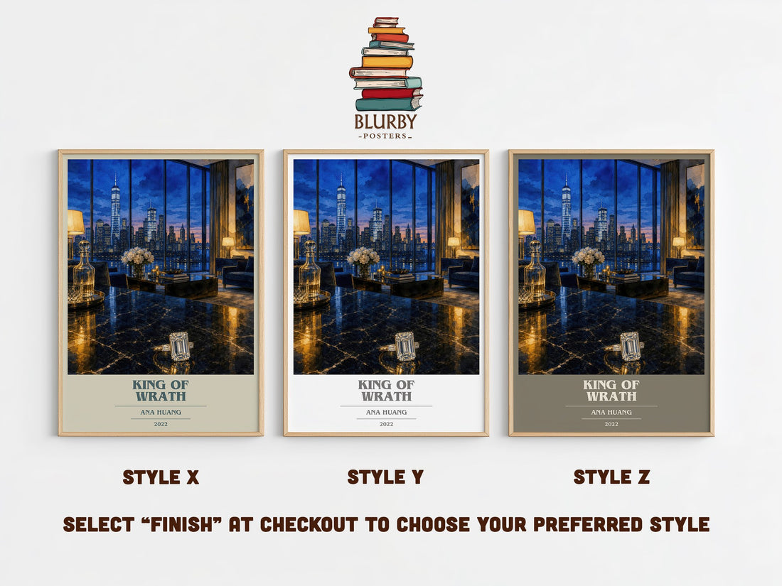 King of Wrath book cover print in frame leaning in hallway – romance wall art (mockup)