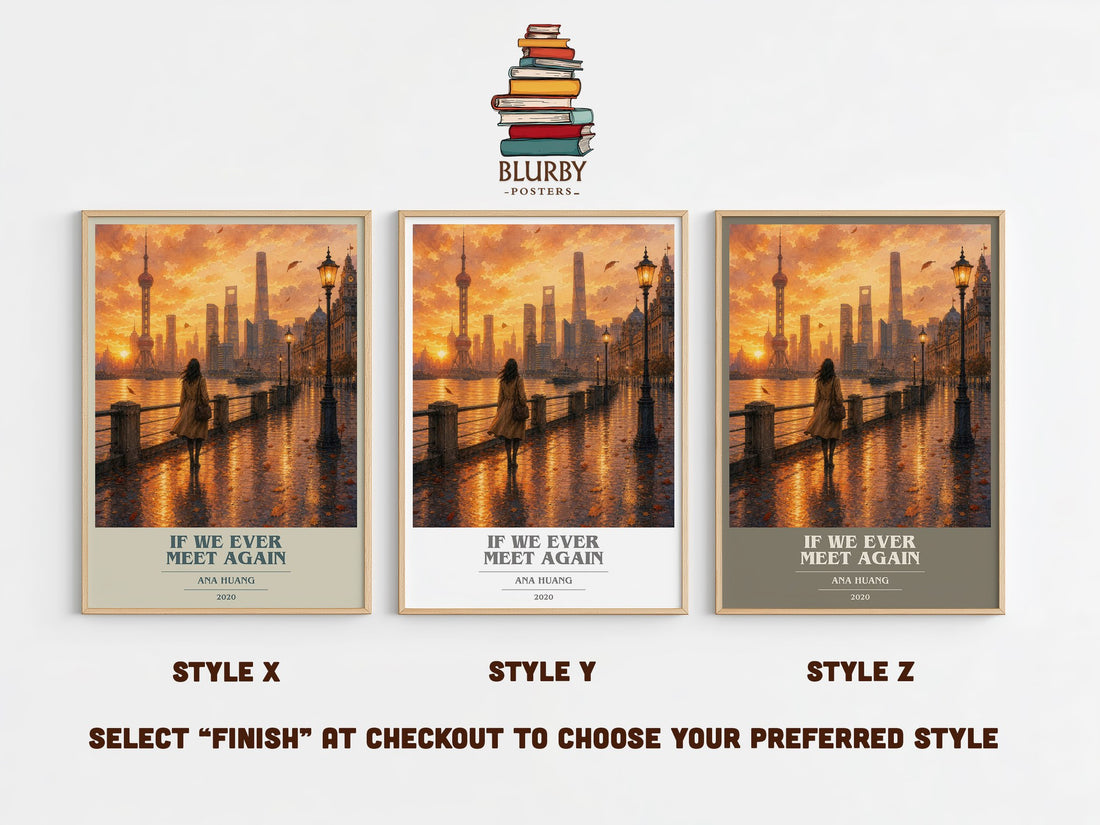 If We Ever Meet Again book cover print in frame leaning in hallway – romance wall art (mockup)