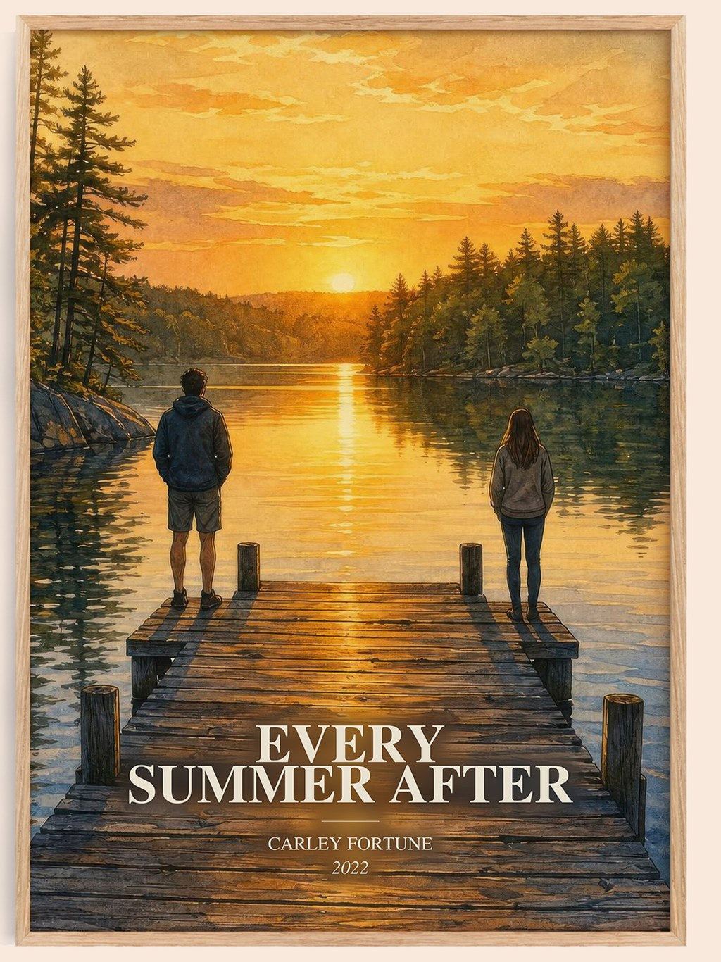 Every Summer After watercolour book poster by Carley Fortune – framed literary art print