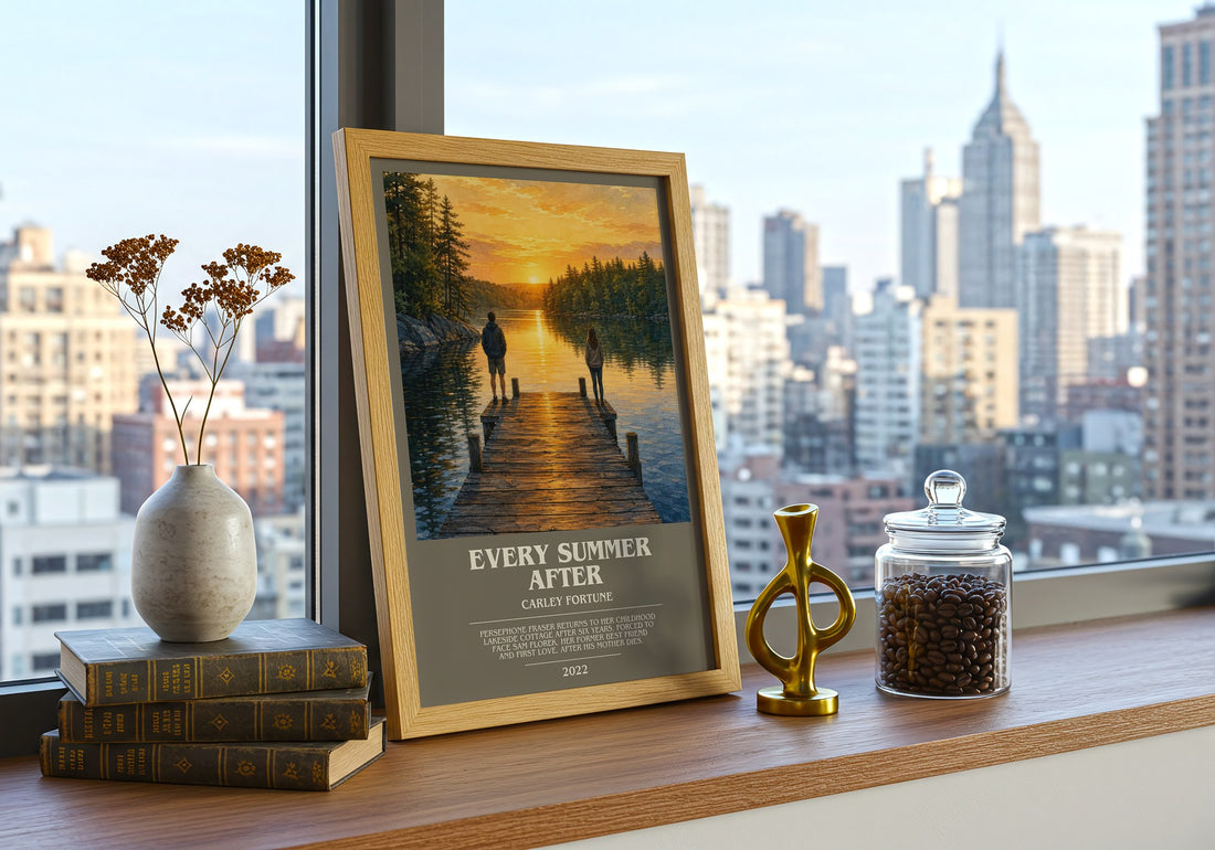 Every Summer After bookish print framed by window – literary home decor