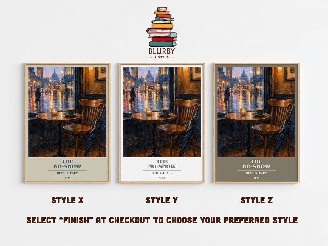 The No-Show book cover print in frame leaning in hallway – romance wall art (mockup)