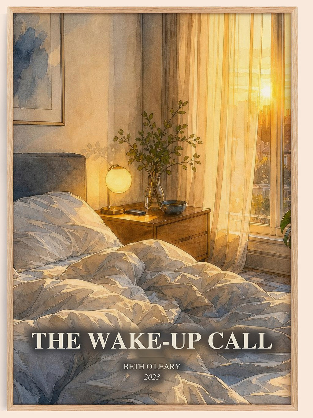 The Wake-Up Call watercolour book poster by Beth O'Leary – framed literary art print