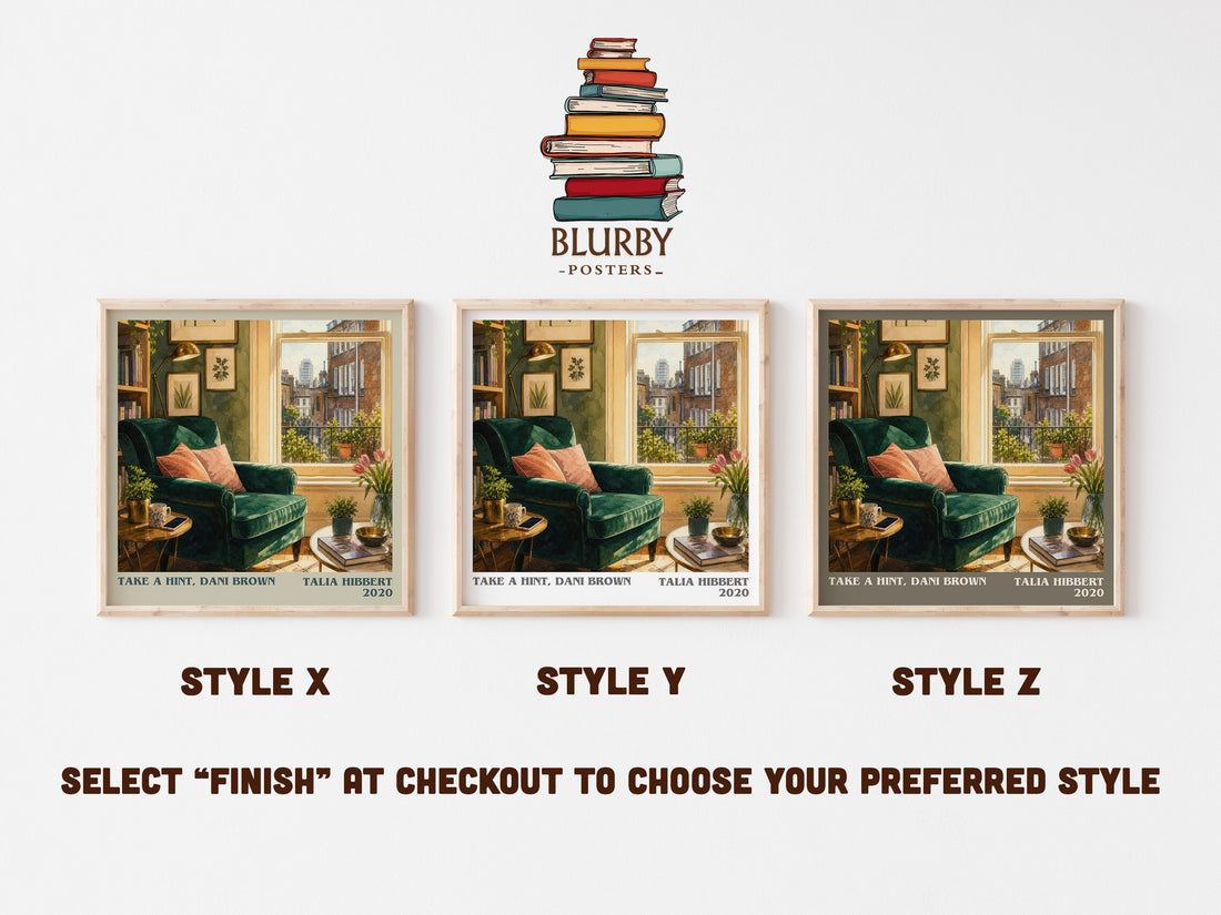 Take a Hint, Dani Brown literary print in frame leaning in hallway – romance wall art (mockup)