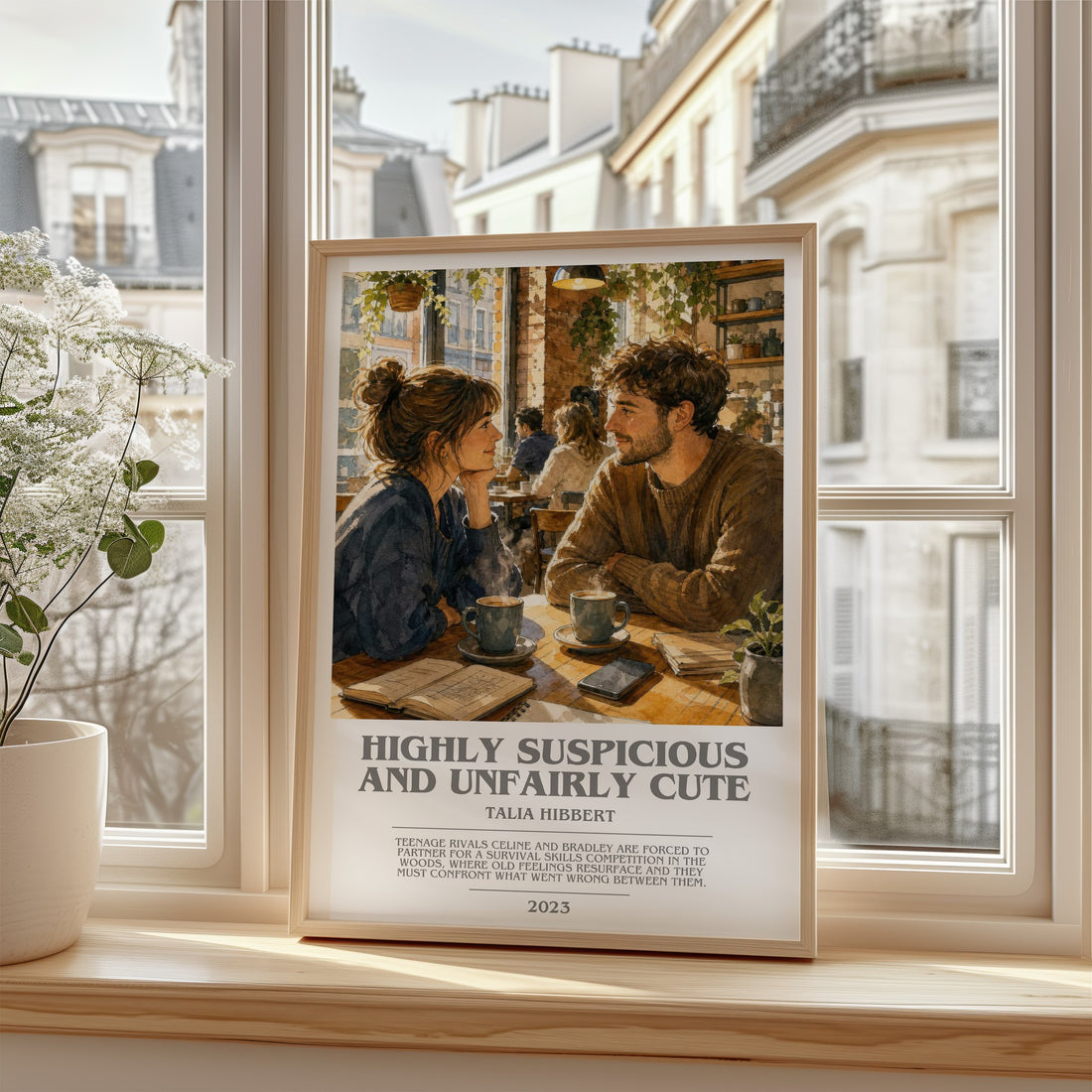 Highly Suspicious and Unfairly Cute bookish poster colour and style options – Talia Hibbert book art