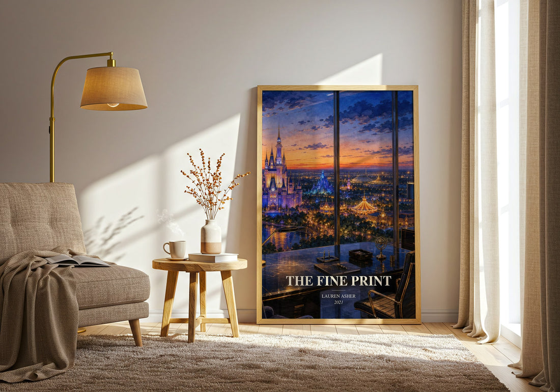 The Fine Print watercolour print in frame leaning in hallway – romance wall art (mockup)
