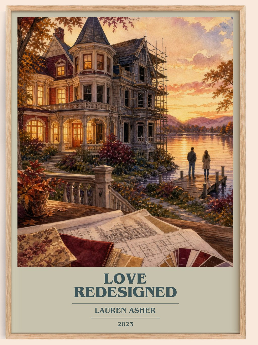 Love Redesigned book cover book poster by Lauren Asher – framed literary art print