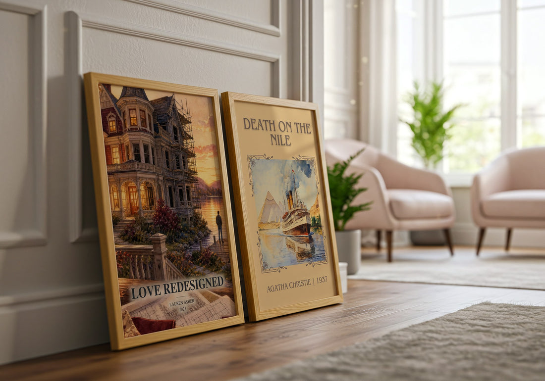 Love Redesigned watercolour print framed by window – literary home decor