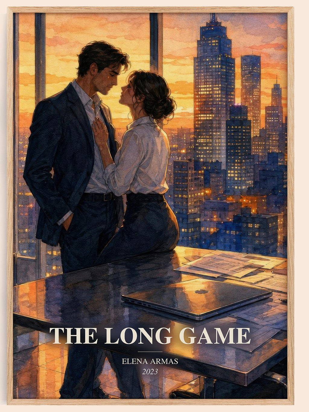 The Long Game watercolour book poster by Elena Armas – framed literary art print