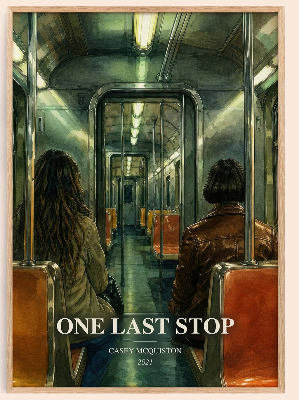 One Last Stop watercolour book poster by Casey McQuiston – framed literary art print