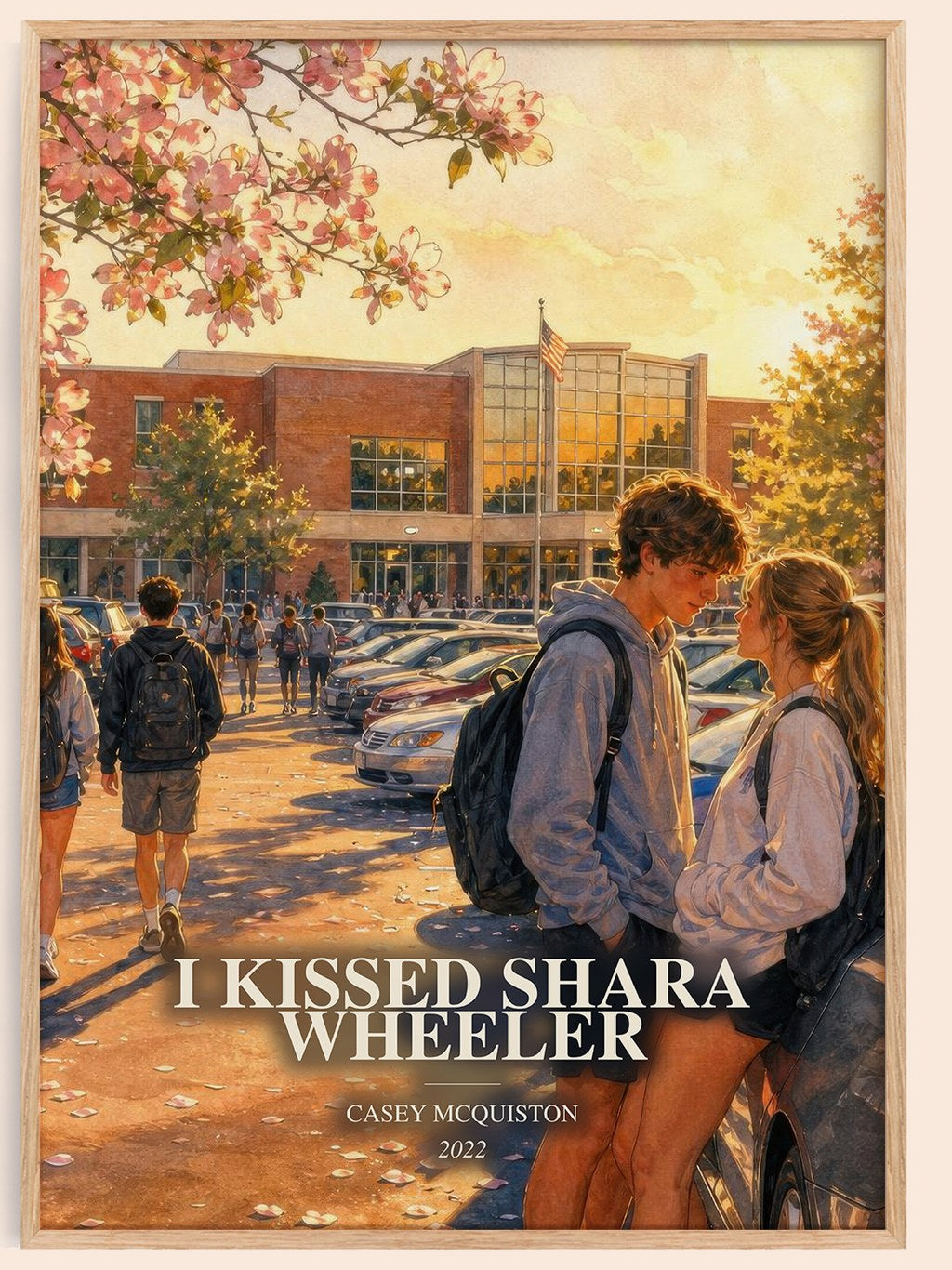 I Kissed Shara Wheeler watercolour book poster by Casey McQuiston – framed literary art print