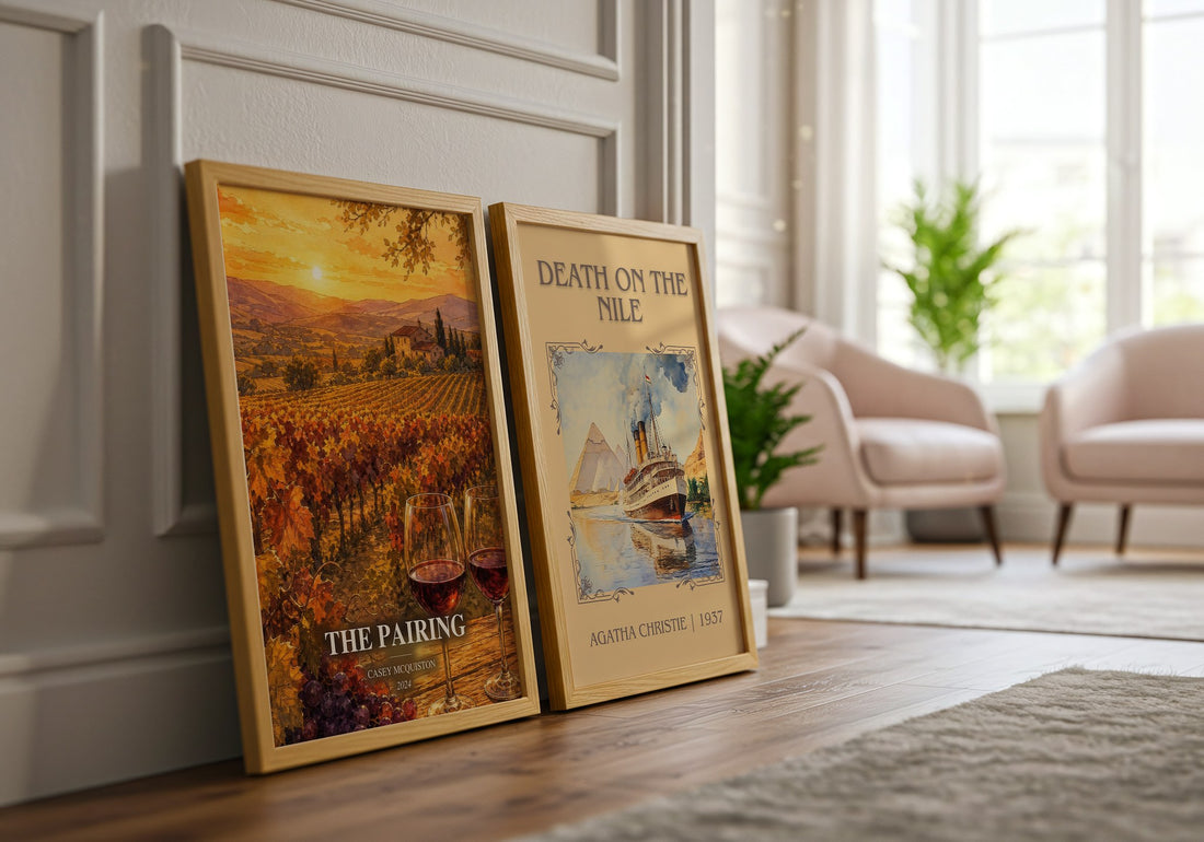 The Pairing watercolour print framed by window – literary home decor