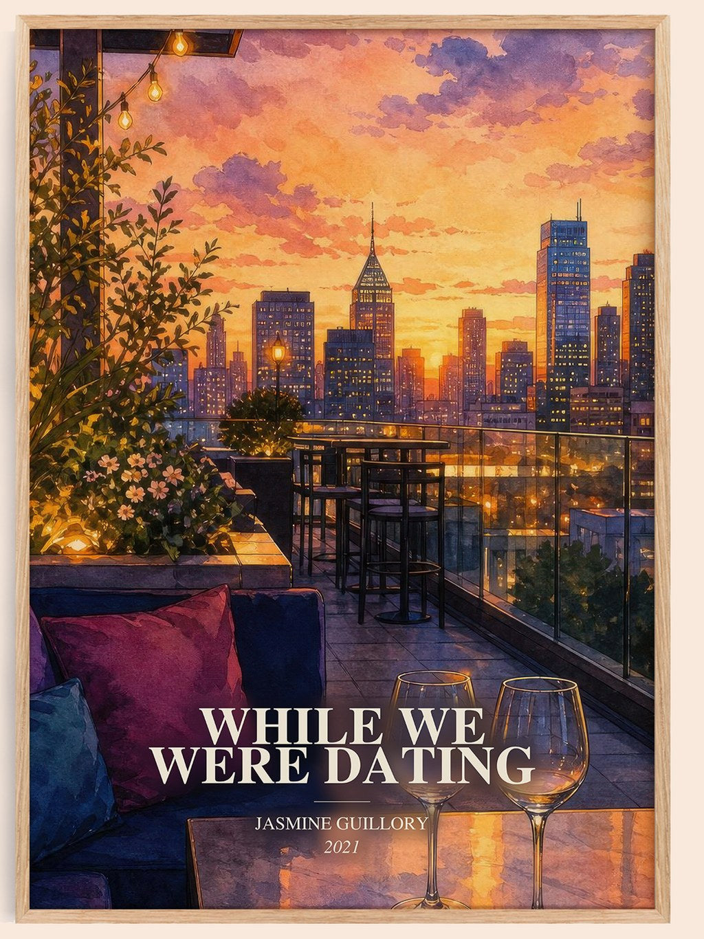 While We Were Dating watercolour book poster by Jasmine Guillory – framed literary art print