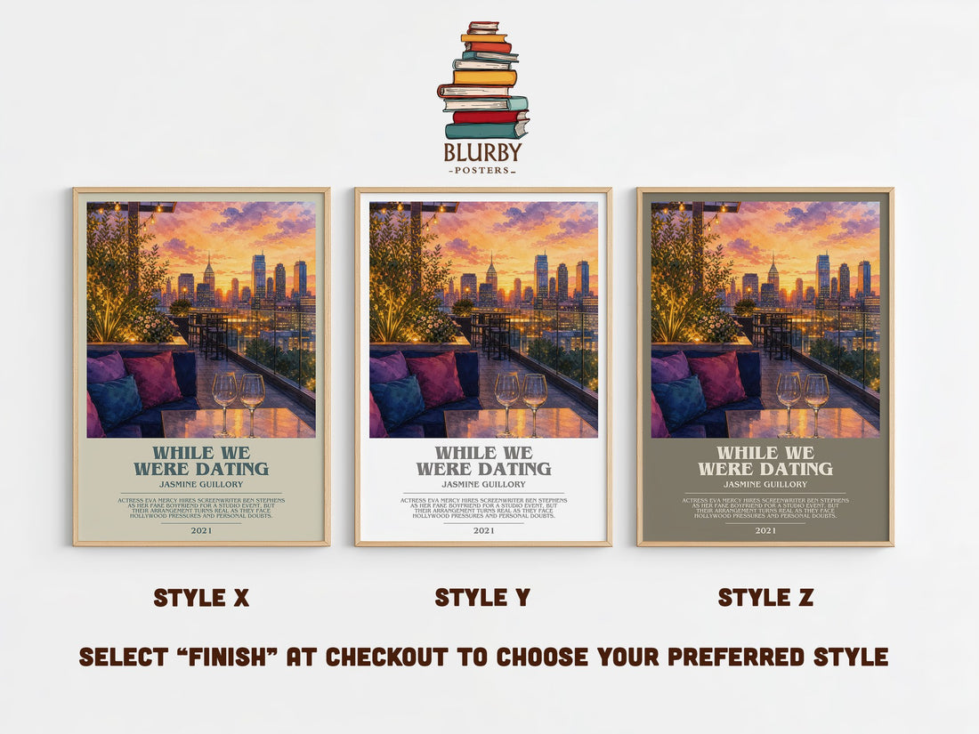 While We Were Dating bookish print in frame leaning in hallway – romance wall art (mockup)