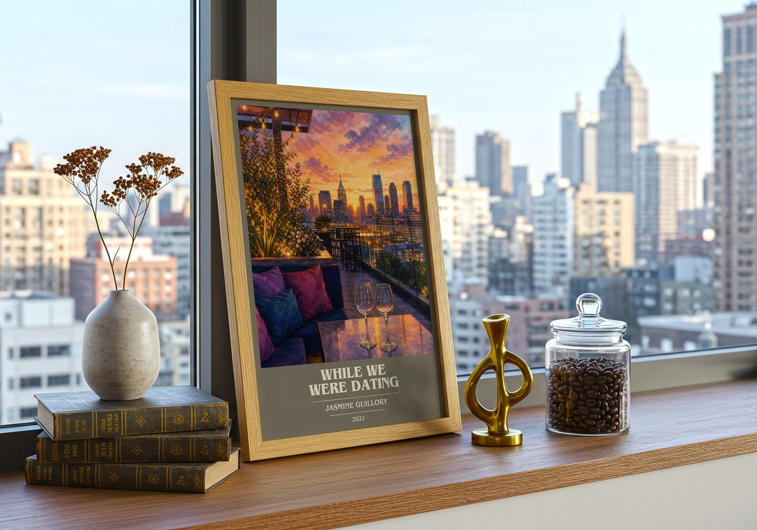 While We Were Dating book cover print framed by window – literary home decor