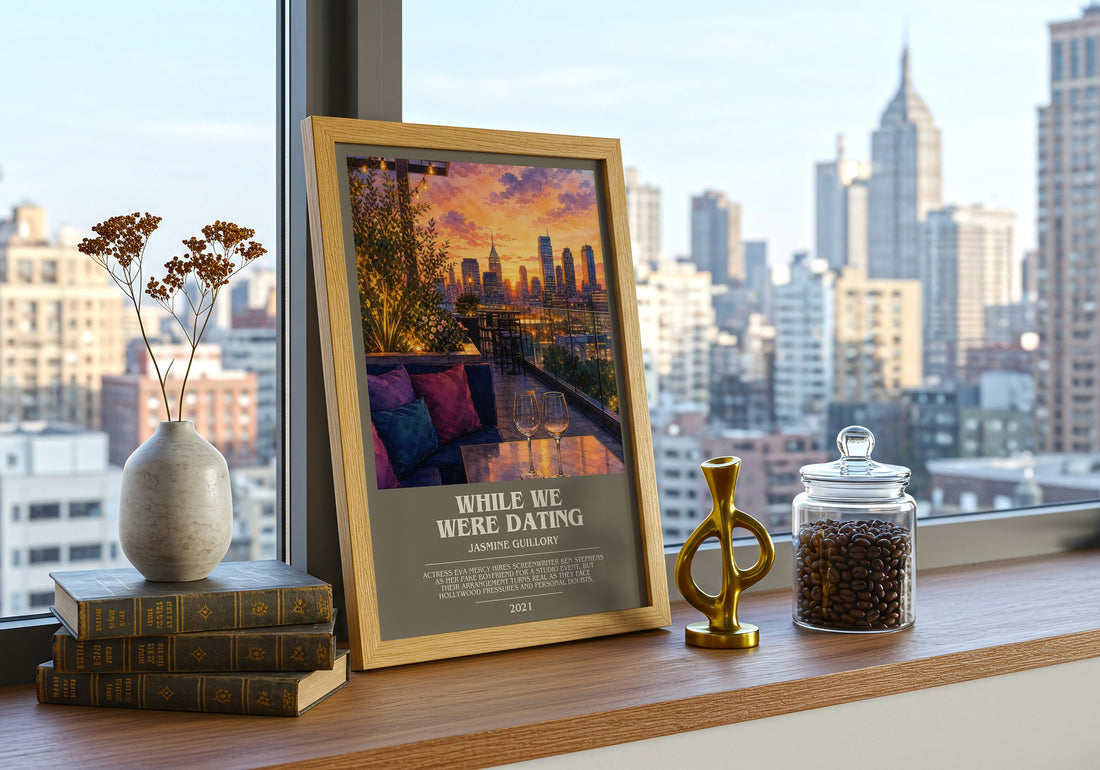 While We Were Dating bookish print framed by window – literary home decor