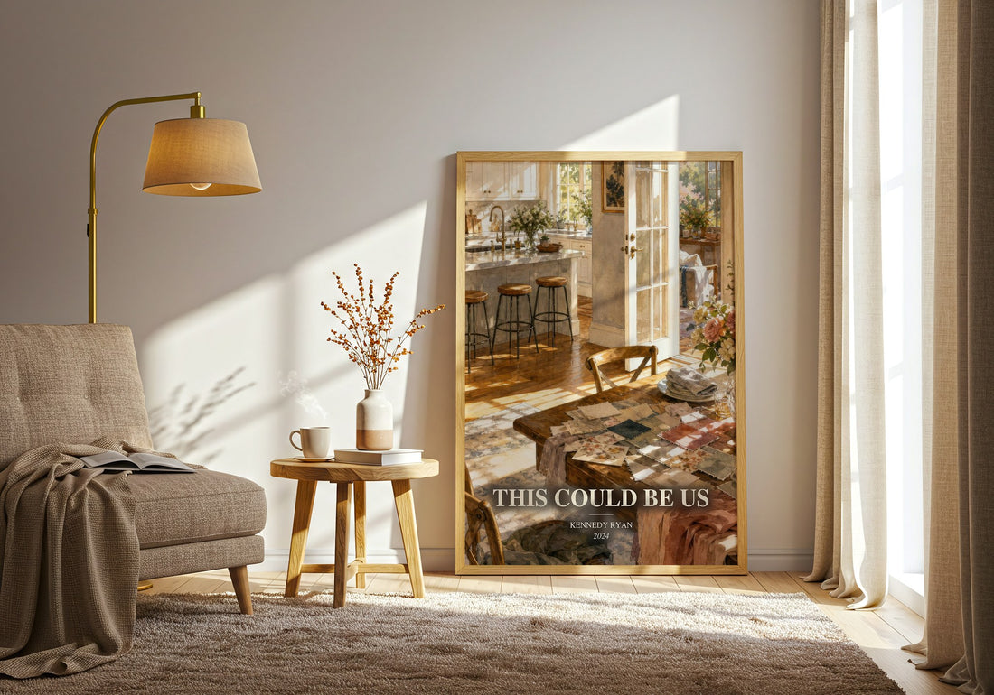 This Could Be Us watercolour print in frame leaning in hallway – romance wall art (mockup)