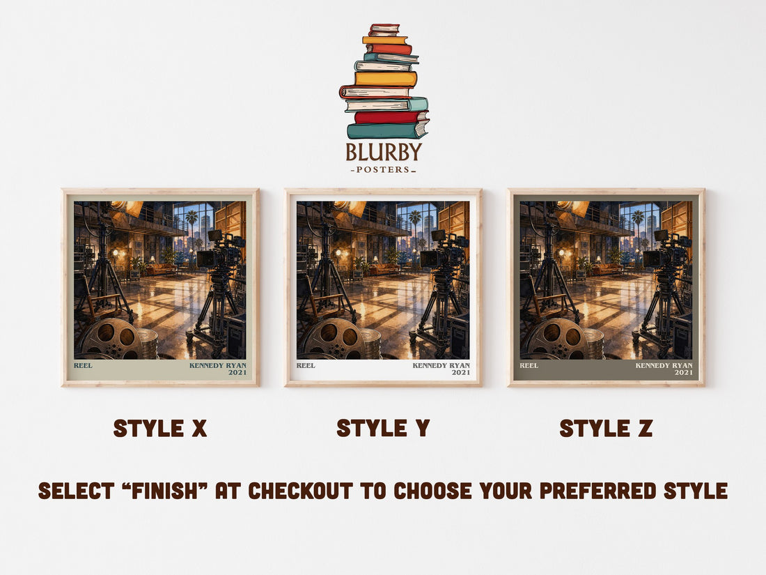 Reel literary print in frame leaning in hallway – contemporary fiction wall art (mockup)