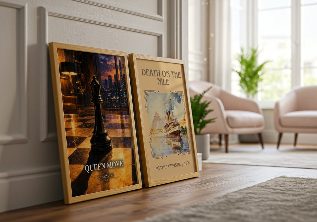 Queen Move watercolour print framed by window – literary home decor