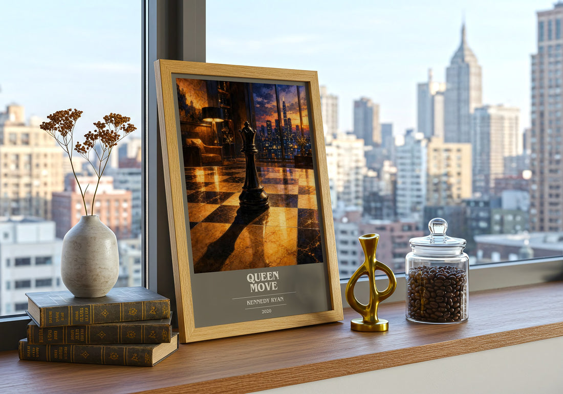 Queen Move book cover print framed by window – literary home decor