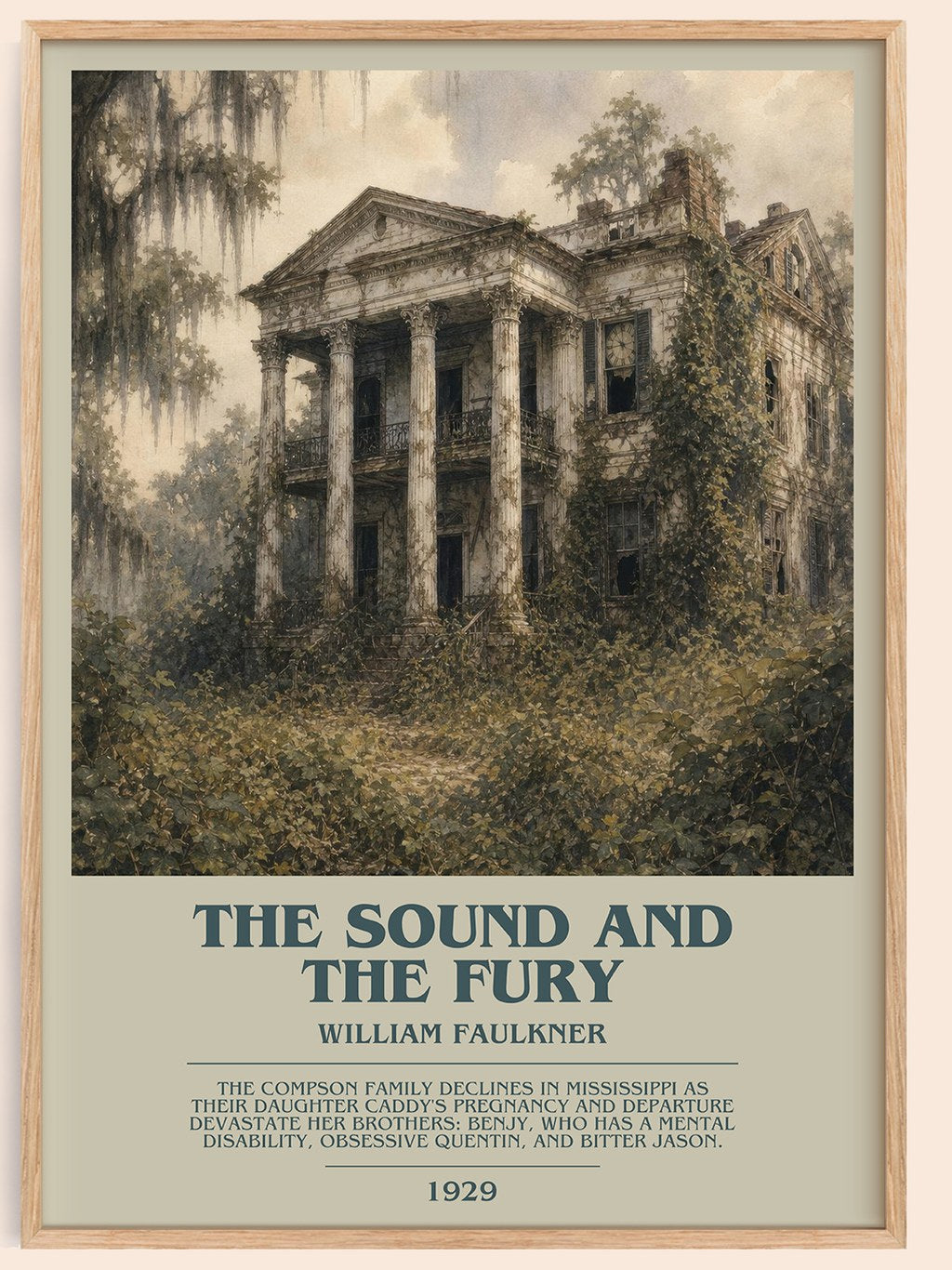 The Sound and the Fury bookish book poster by William Faulkner – framed literary art print